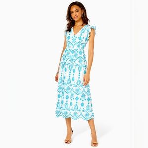 Lilly Pulitzer Lillyanne Flutter Sleeve Eyelet Midi Dress